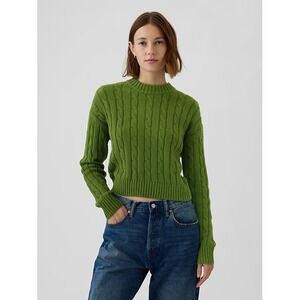 GAP Cable Knit Sweater Cropped Green Cotton Librarian Cozy Academia Poet Basic S